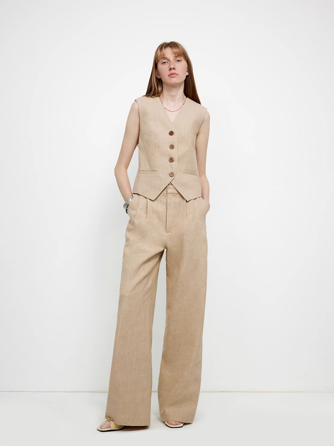 "Diary of an Old Friend" Ramie Oversize Suit Vest Set