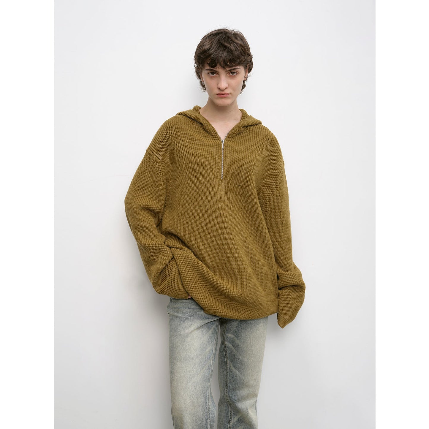 Wool Zipper Hoodie Oversized Sweater Boyfriend Fit
