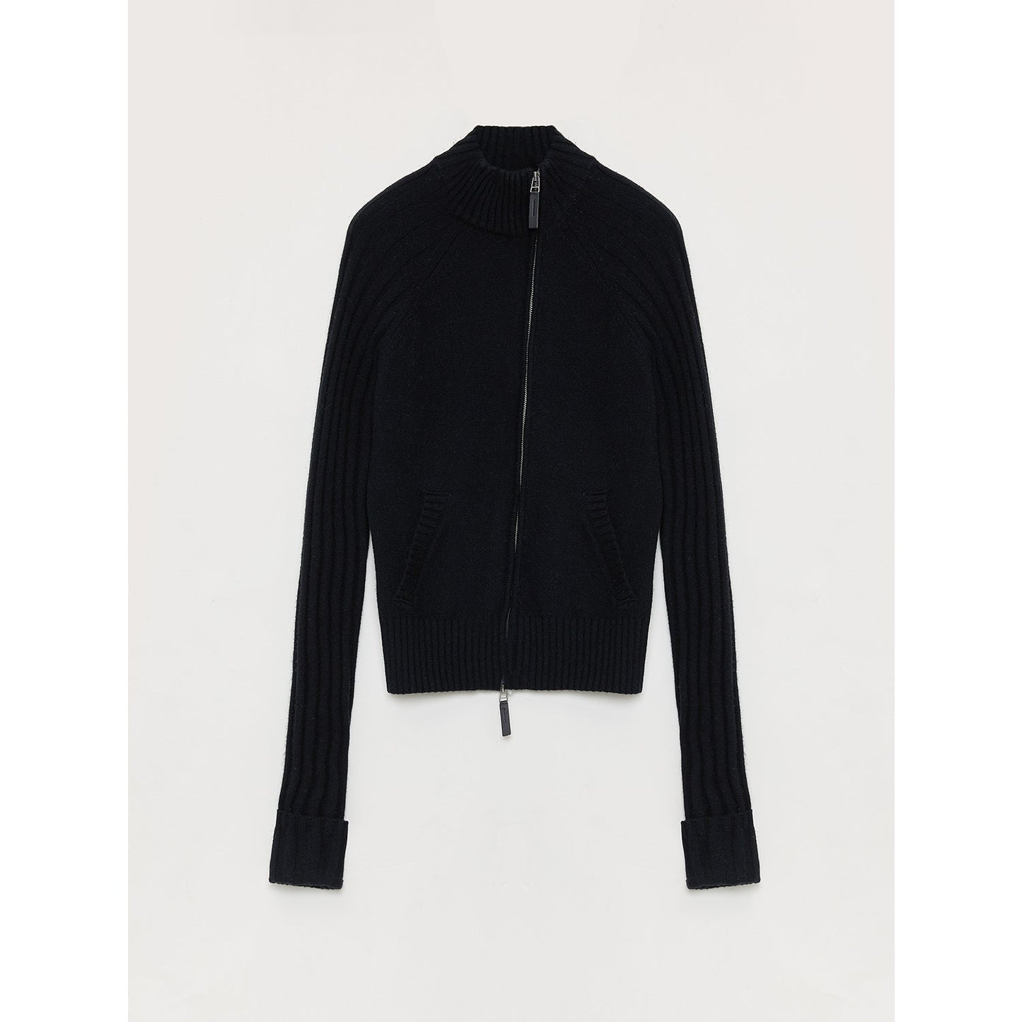 "Senna Melody" Fine Merino Wool and Cotton Blend Zipper Knitted Cardigan