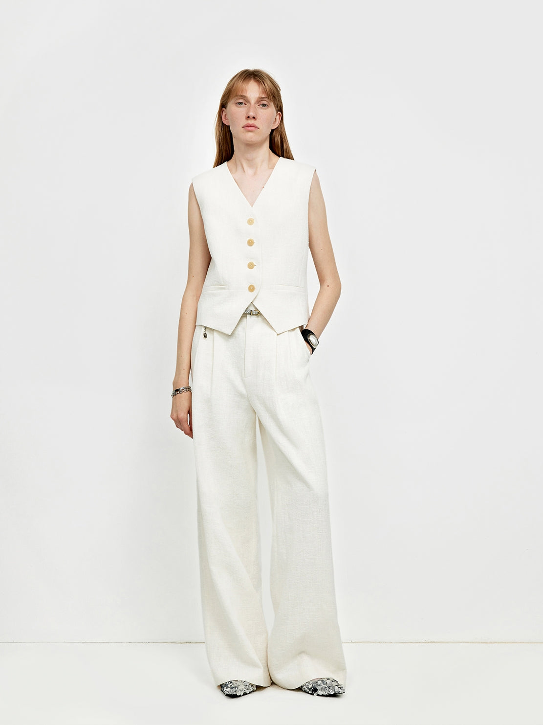 "Diary of an Old Friend" Ramie Oversize Suit Vest Set