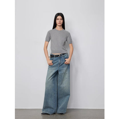 "90 Street" Retro Washed Distressed Jeans
