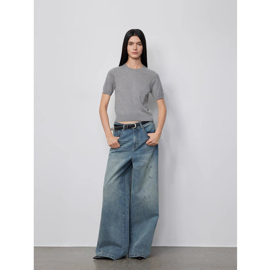 "90 Street" Retro Washed Distressed Jeans