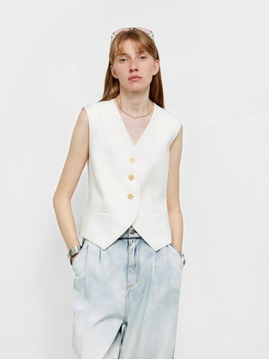 "Diary of an Old Friend" Ramie Oversize Suit Vest Set