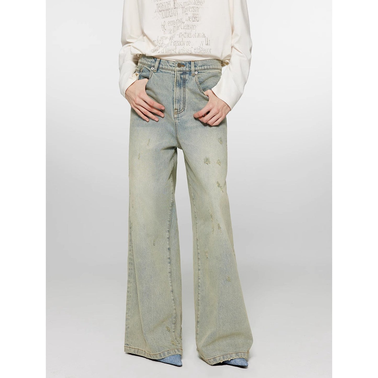 "90 Street" Retro Washed Distressed Jeans