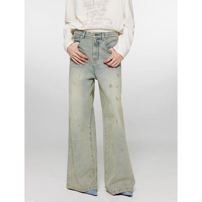 "90 Street" Retro Washed Distressed Jeans