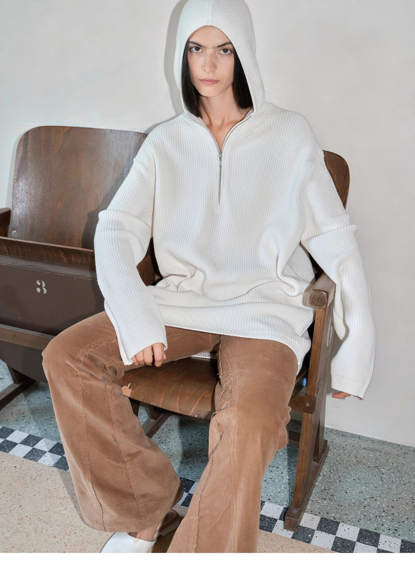 Wool Zipper Hoodie Oversized Sweater Boyfriend Fit