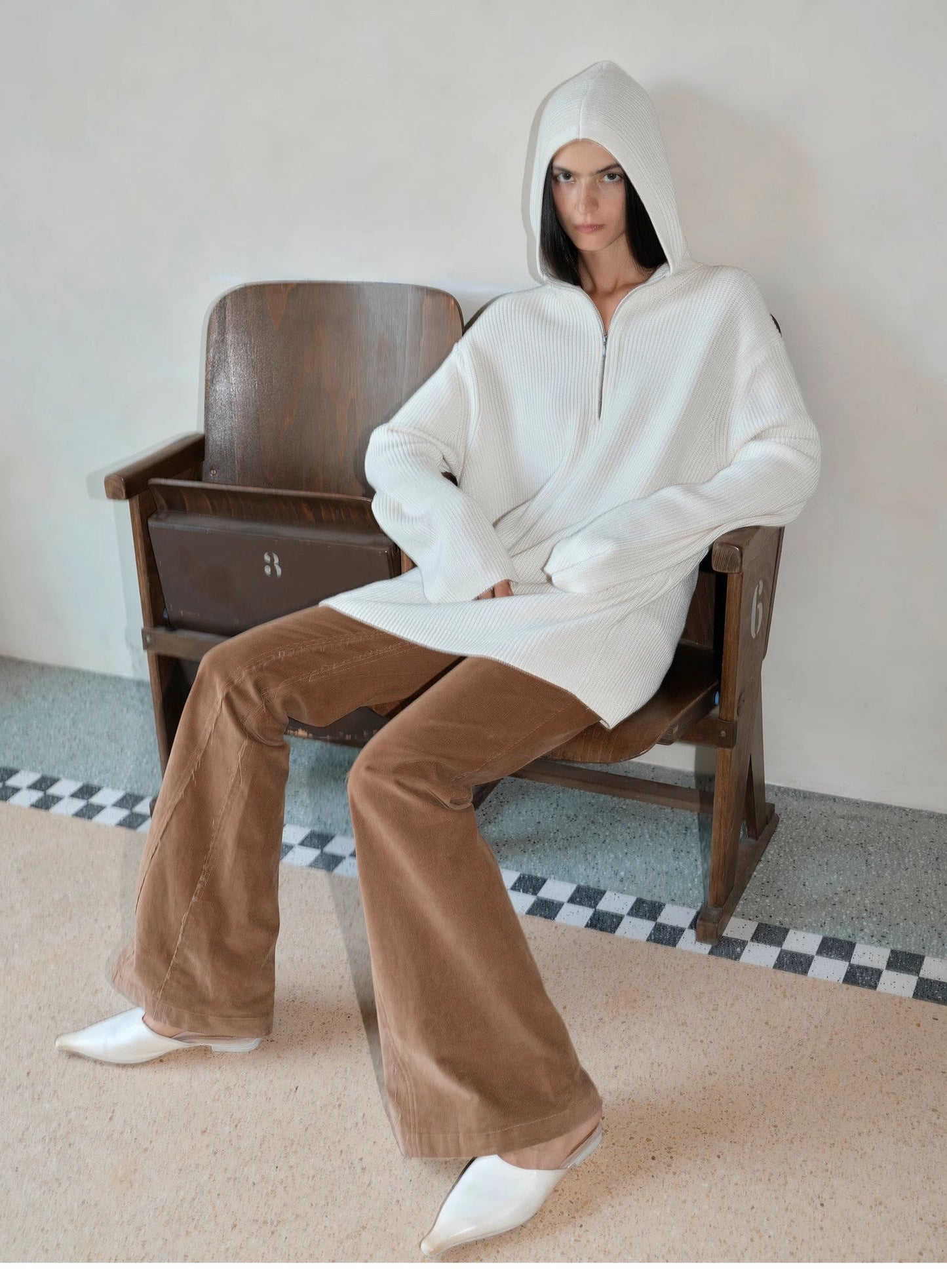 Wool Zipper Hoodie Oversized Sweater Boyfriend Fit