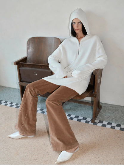 Wool Zipper Hoodie Oversized Sweater Boyfriend Fit