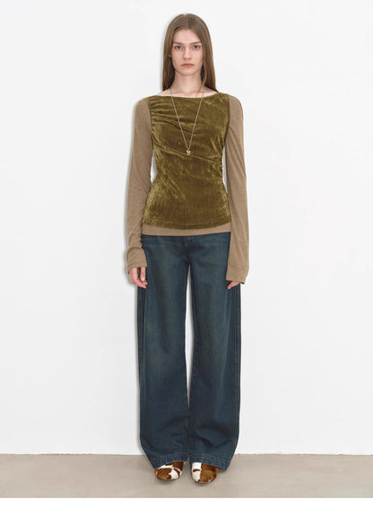 "Blue Island" Mid-Rise Curved Cotton Washed Jeans