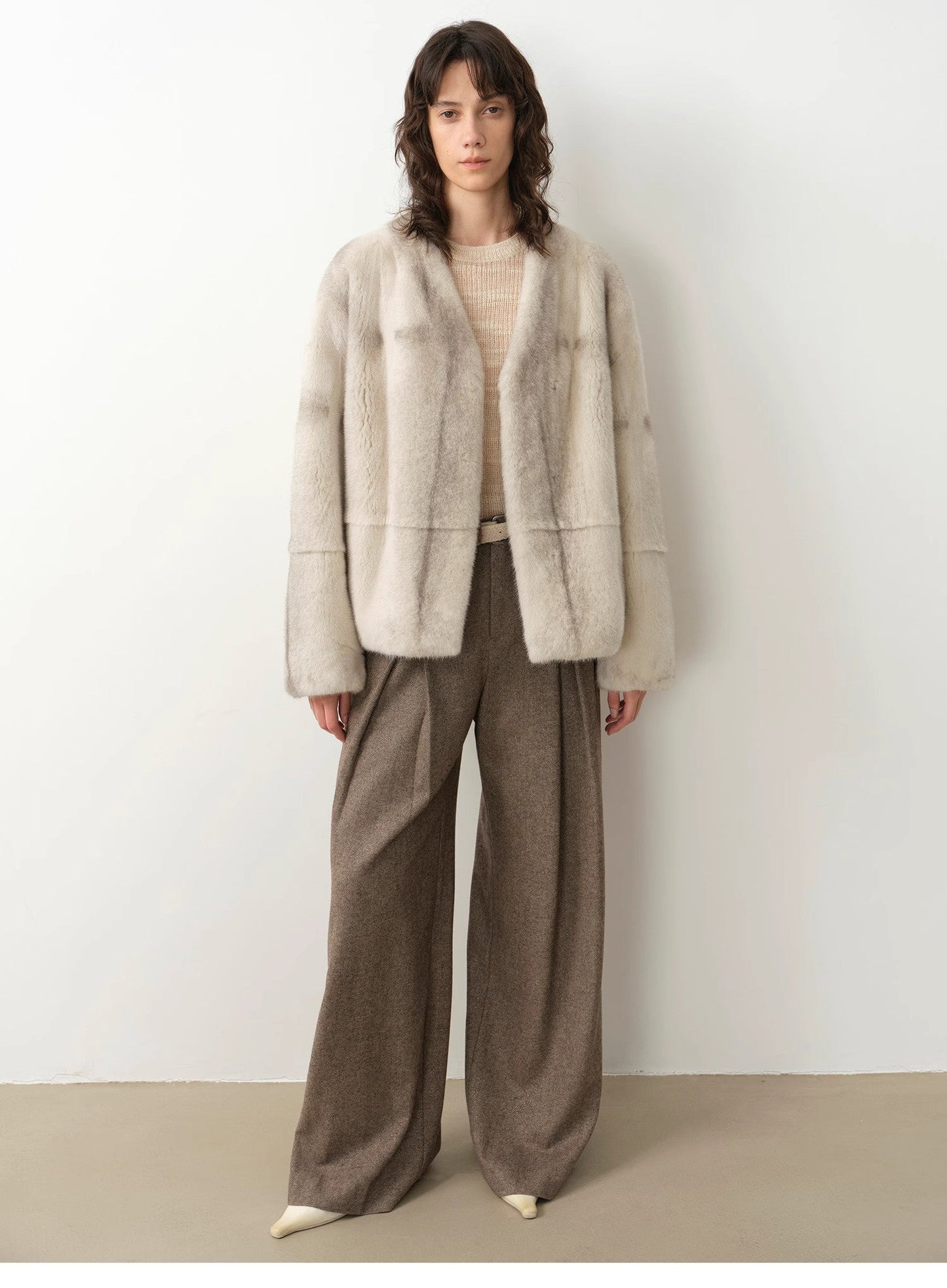 "City Stroll" Wool-Blend Double-Pleated Draped Wide-Leg Trouser