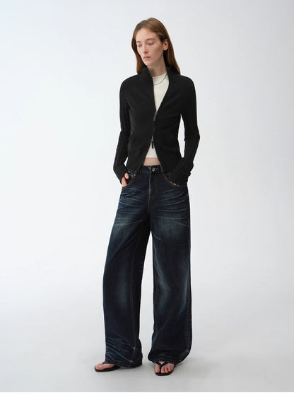 "Senna Melody" Fine Merino Wool and Cotton Blend Zipper Knitted Cardigan