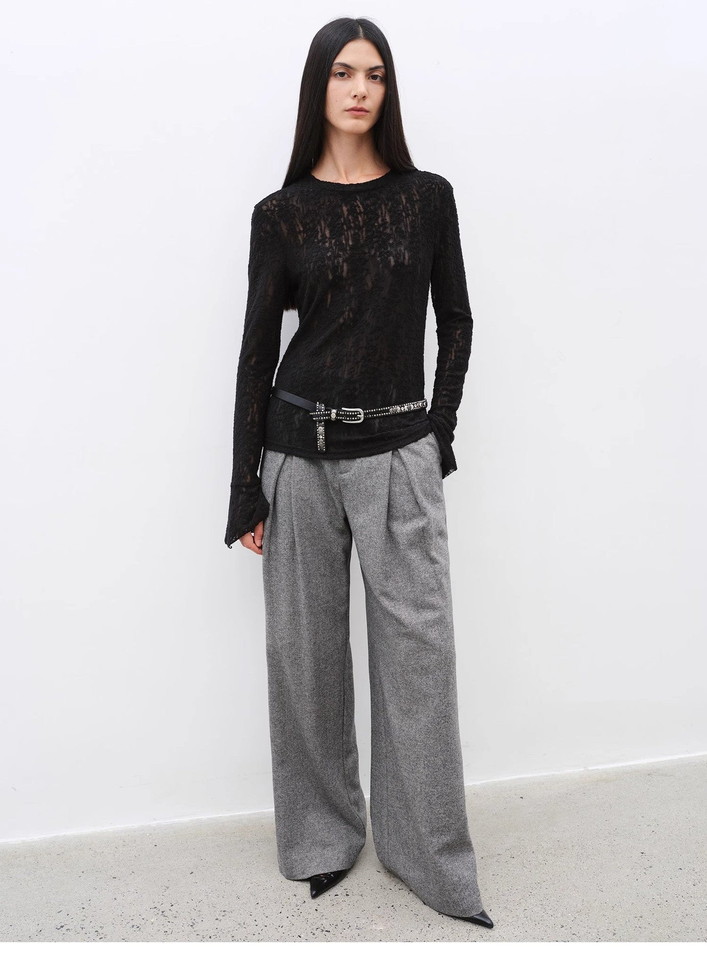 "City Stroll" Wool-Blend Double-Pleated Draped Wide-Leg Trouser