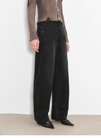 "Blue Island" Mid-Rise Curved Cotton Washed Jeans