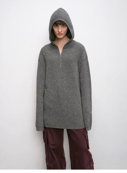 Wool Zipper Hoodie Oversized Sweater Boyfriend Fit