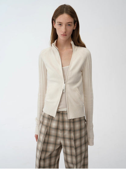"Senna Melody" Fine Merino Wool and Cotton Blend Zipper Knitted Cardigan