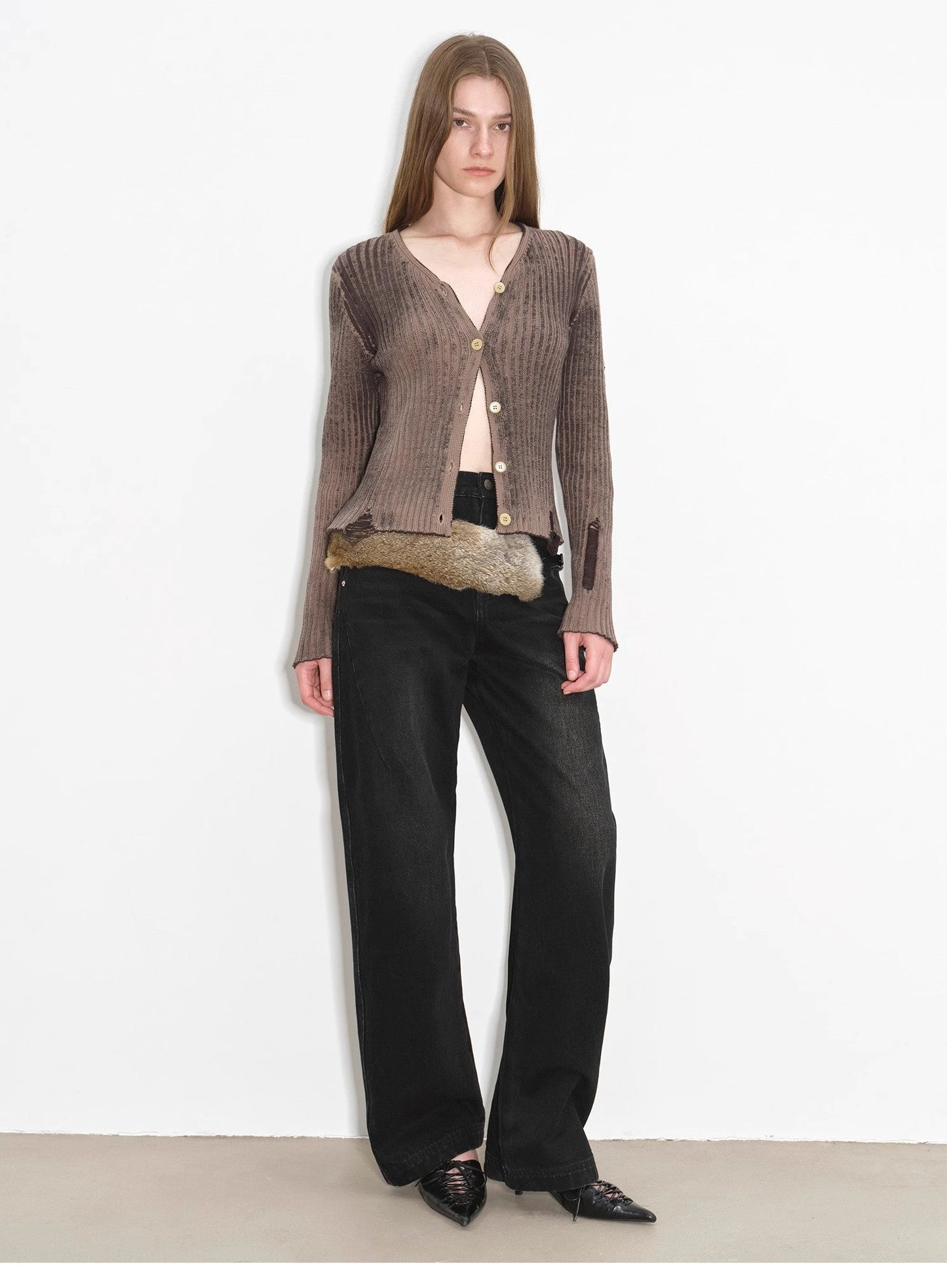 "Blue Island" Mid-Rise Curved Cotton Washed Jeans