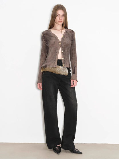 "Blue Island" Mid-Rise Curved Cotton Washed Jeans