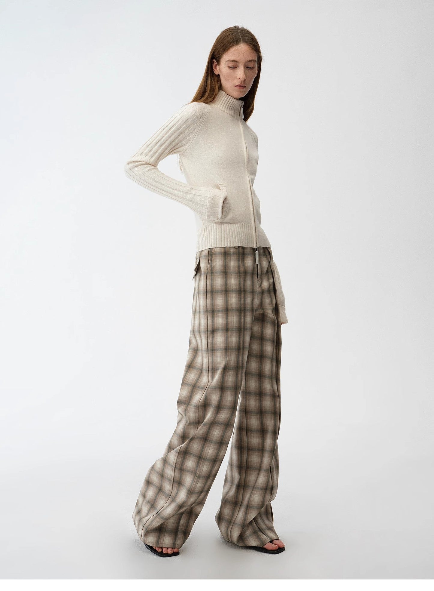 "Senna Melody" Fine Merino Wool and Cotton Blend Zipper Knitted Cardigan