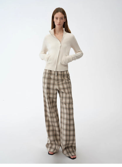 "Senna Melody" Fine Merino Wool and Cotton Blend Zipper Knitted Cardigan