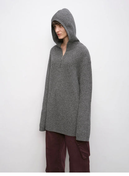Wool Zipper Hoodie Oversized Sweater Boyfriend Fit