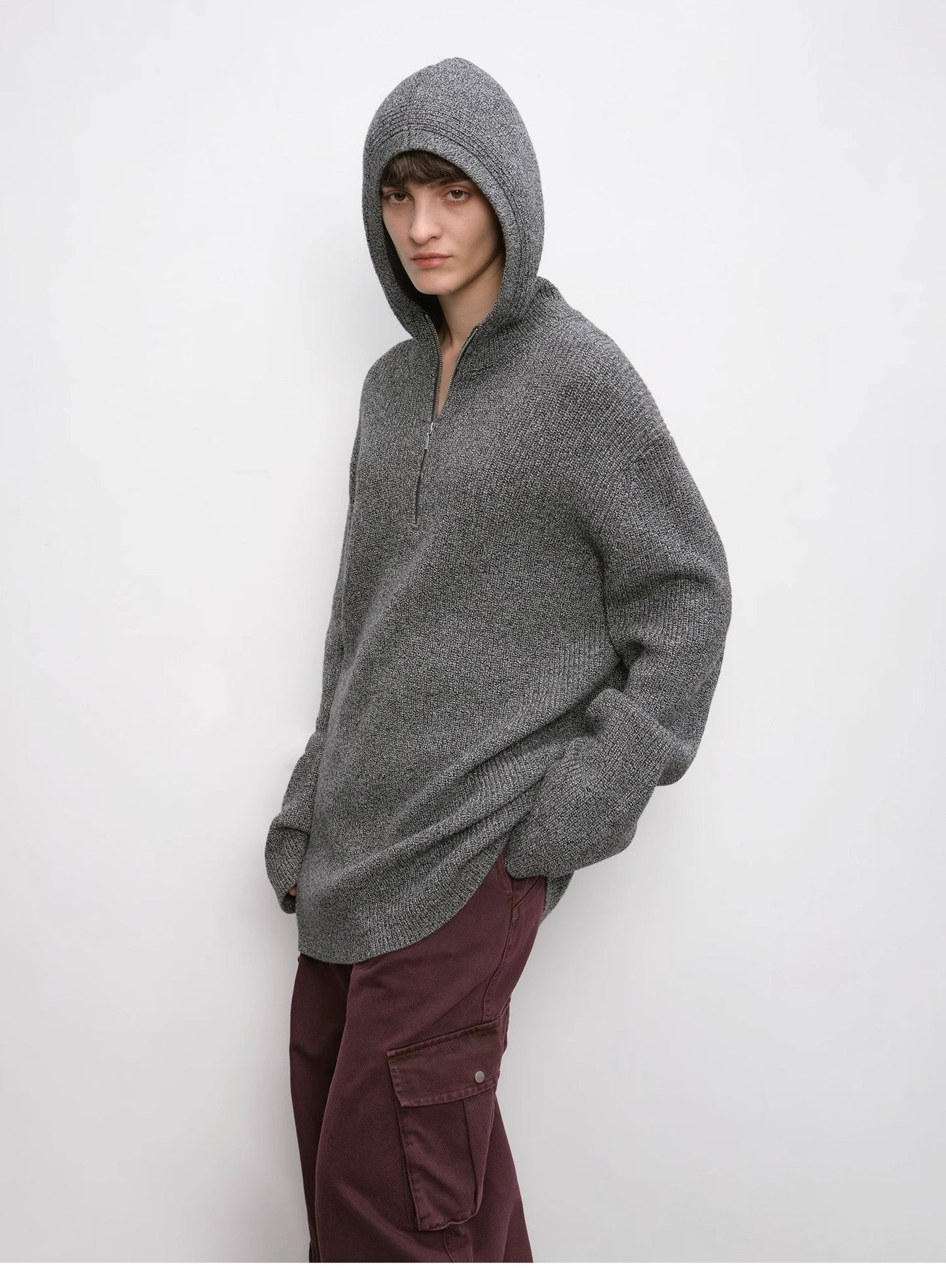 Wool Zipper Hoodie Oversized Sweater Boyfriend Fit