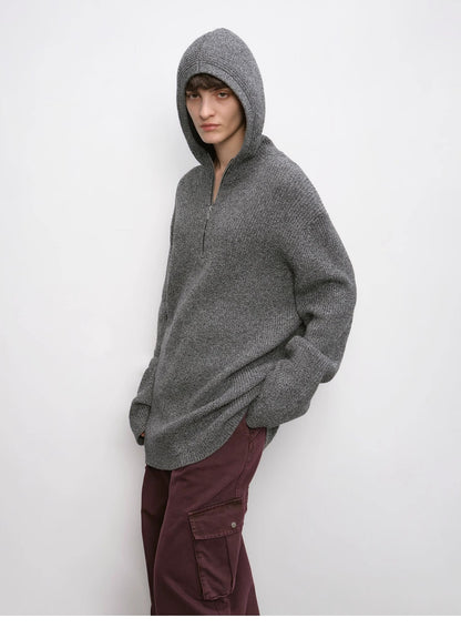 Wool Zipper Hoodie Oversized Sweater Boyfriend Fit