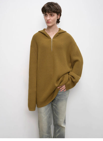 Wool Zipper Hoodie Oversized Sweater Boyfriend Fit