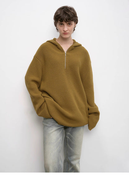 Wool Zipper Hoodie Oversized Sweater Boyfriend Fit