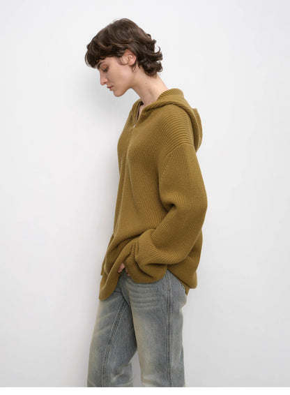 Wool Zipper Hoodie Oversized Sweater Boyfriend Fit