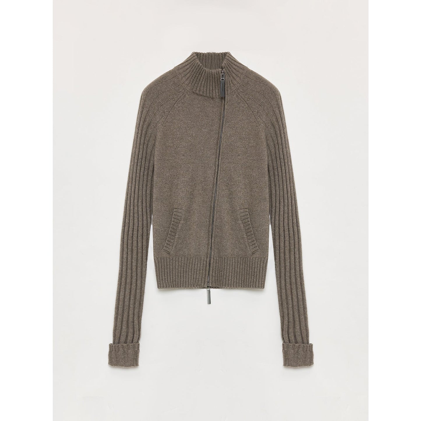 "Senna Melody" Fine Merino Wool and Cotton Blend Zipper Knitted Cardigan