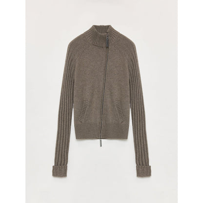 "Senna Melody" Fine Merino Wool and Cotton Blend Zipper Knitted Cardigan