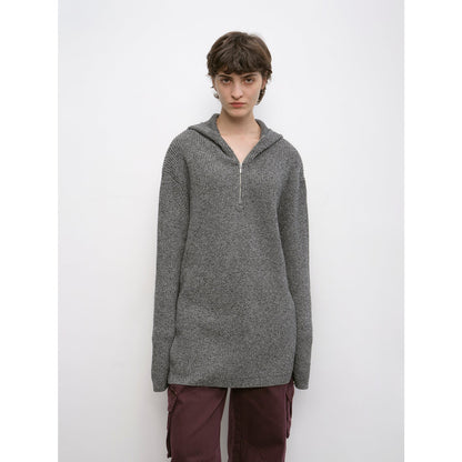 Wool Zipper Hoodie Oversized Sweater Boyfriend Fit