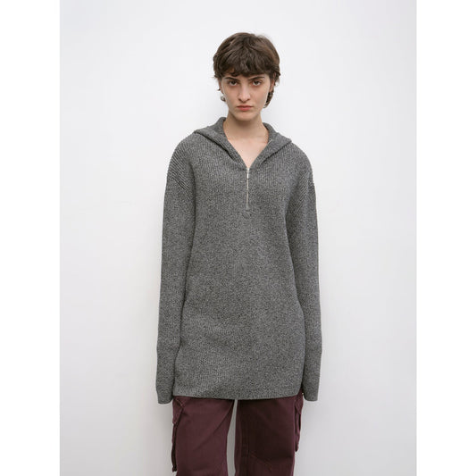 Wool Zipper Hoodie Oversized Sweater Boyfriend Fit