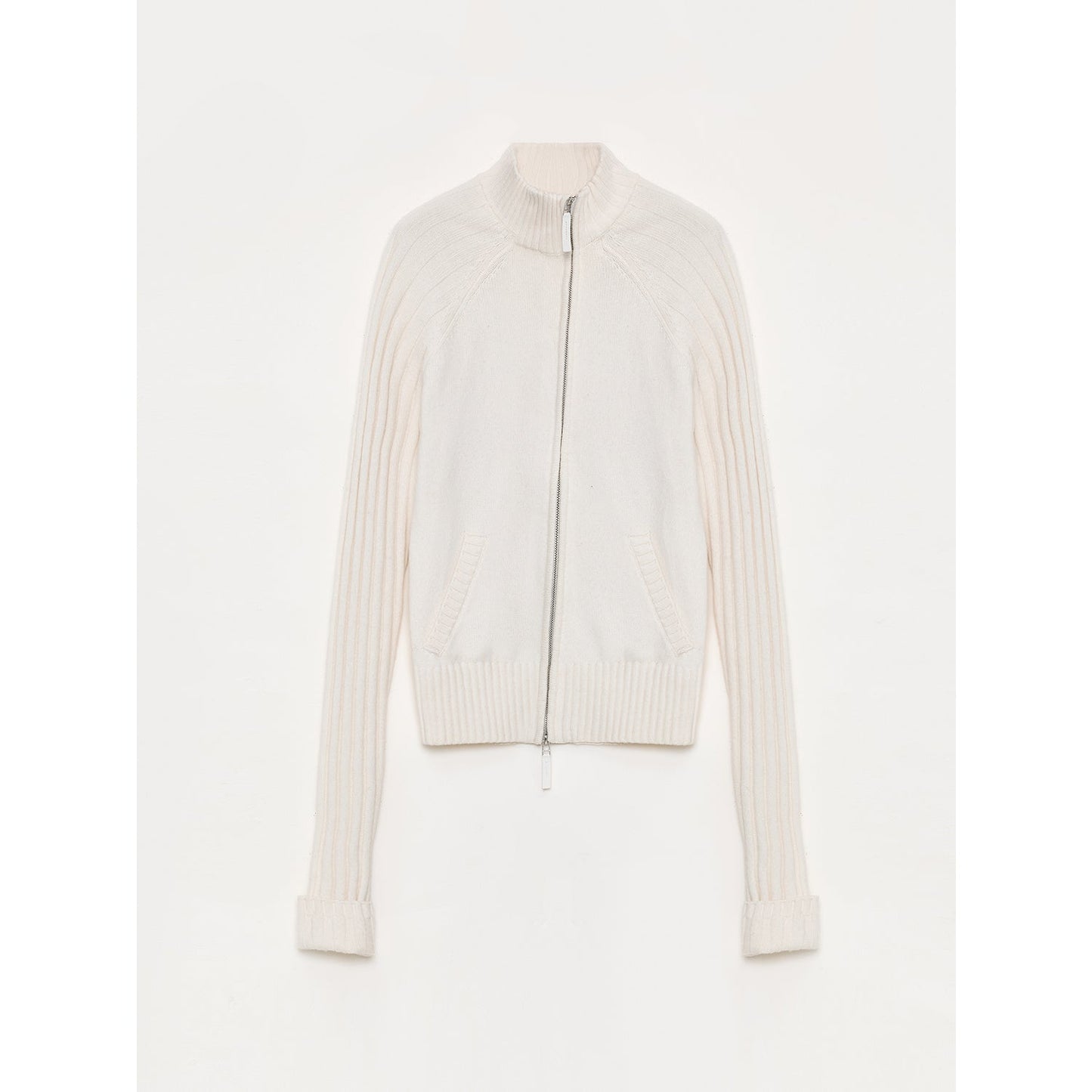 "Senna Melody" Fine Merino Wool and Cotton Blend Zipper Knitted Cardigan