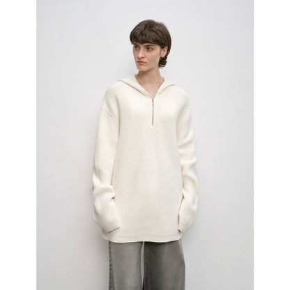Wool Zipper Hoodie Oversized Sweater Boyfriend Fit