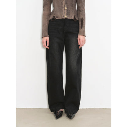 "Blue Island" Mid-Rise Curved Cotton Washed Jeans