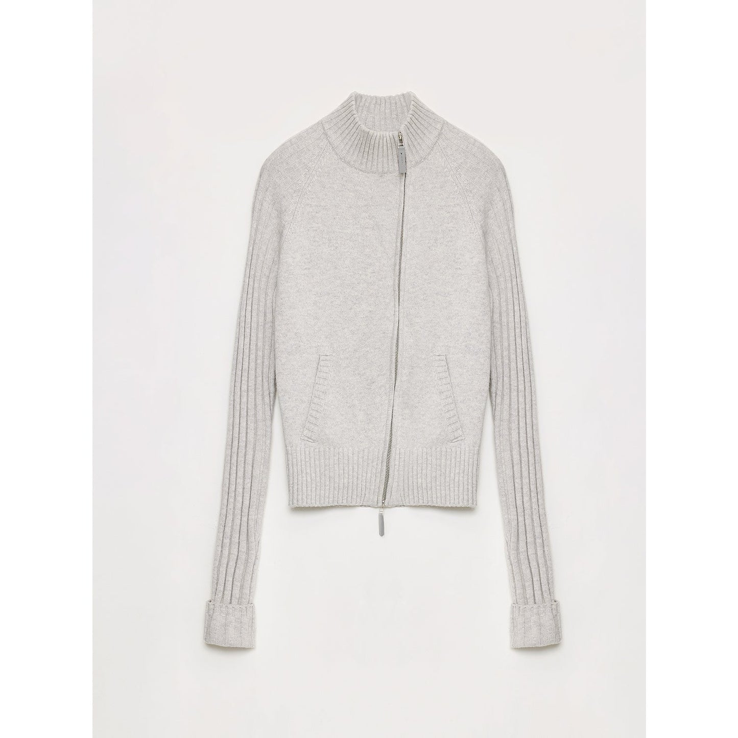 "Senna Melody" Fine Merino Wool and Cotton Blend Zipper Knitted Cardigan