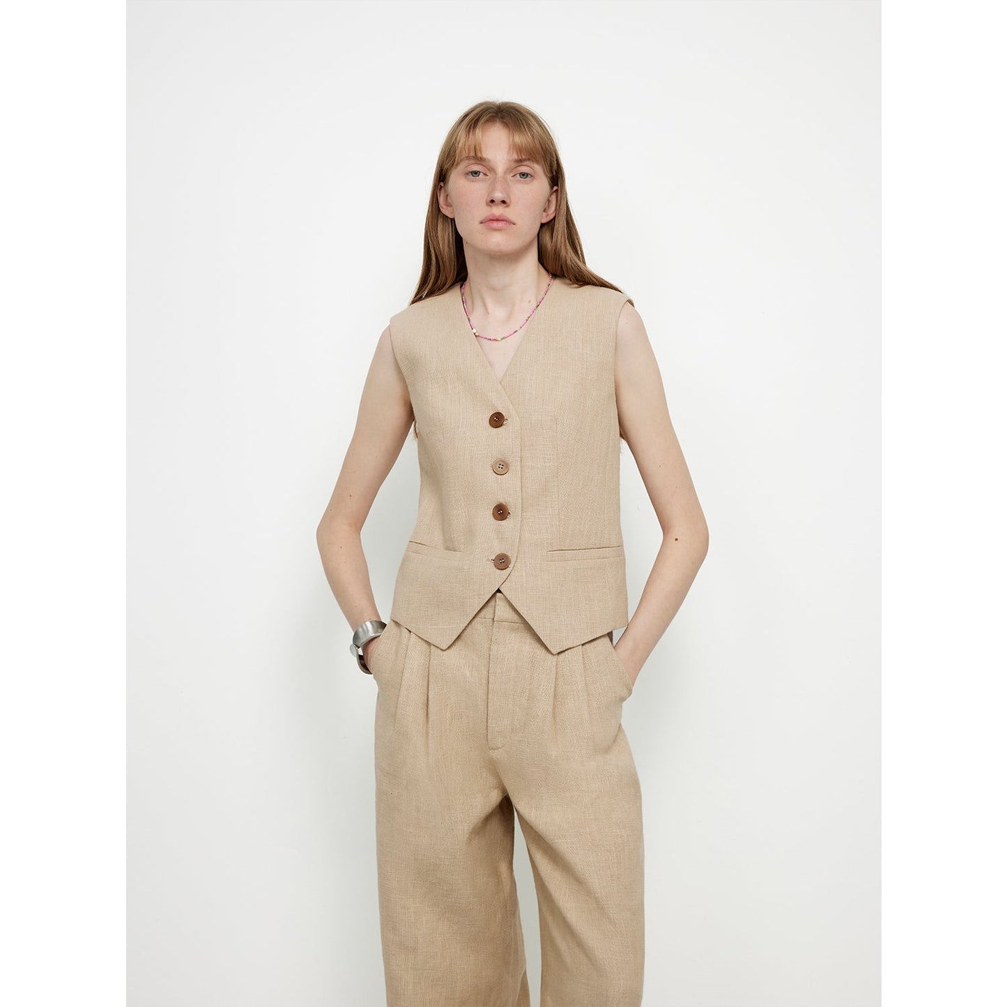 "Diary of an Old Friend" Ramie Oversize Suit Vest Set