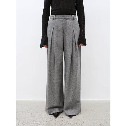 "City Stroll" Wool-Blend Double-Pleated Draped Wide-Leg Trouser