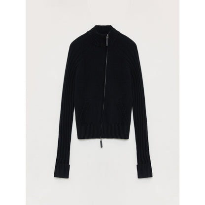 "Senna Melody" Fine Merino Wool and Cotton Blend Zipper Knitted Cardigan