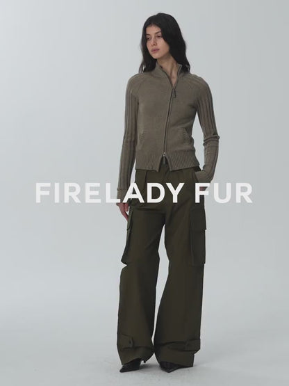 "Senna Melody" Fine Merino Wool and Cotton Blend Zipper Knitted Cardigan