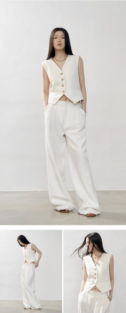 "Diary of an Old Friend" Ramie Oversize Suit Vest Set